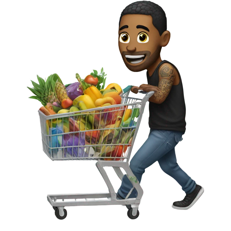 Man with tattoos pushing a shopping cart emoji