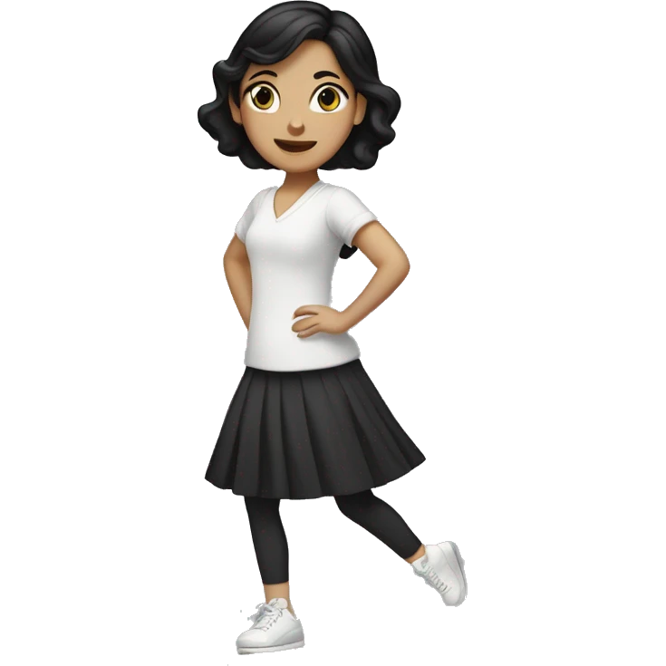 A white girl with black hair doing a curtsy emoji