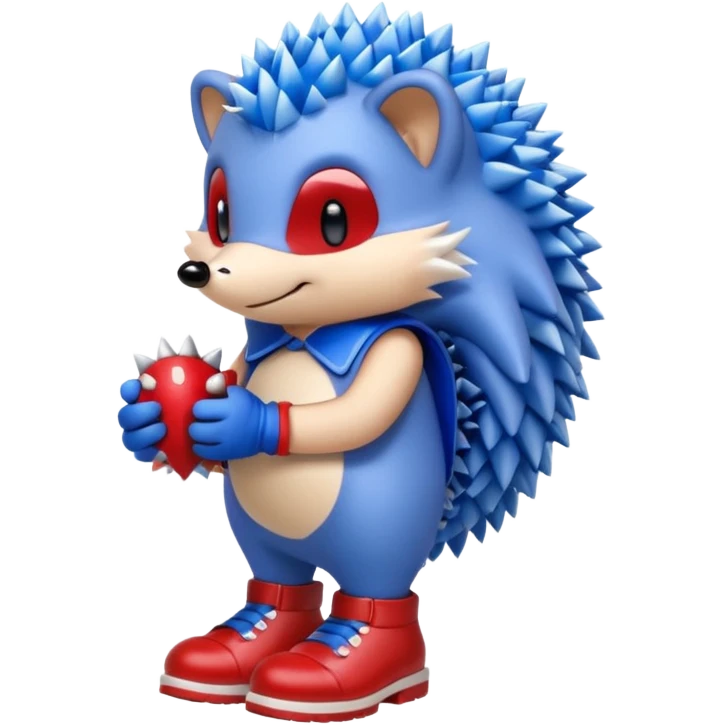 a blue hedgehog that has arms and legs with a tan chest fur, and some gloves and red and white shoes emoji