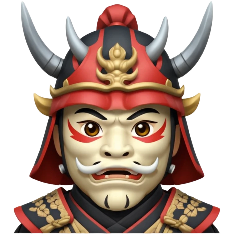 Samurai with helmet and an oni mask covering their mouth but you can see their eyes emoji