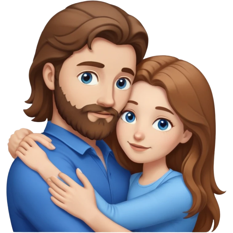 White man BROWN beard and BROWN hair hugging white woman with long light brown hair and blue eyes  emoji