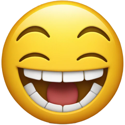 An emoji smiling with its teethe holding its face with its feet up behind it emoji