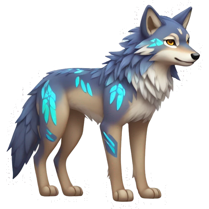 Colorful Shiny Fionbri-Falvie-sparkle-wolf-sona with tribal markings full body emoji