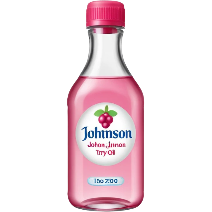 realistic Johnson and Johnson style bottle pink cap pink logo clear bottle with berry party logo with diddy oil and a berry on top bottle emoji