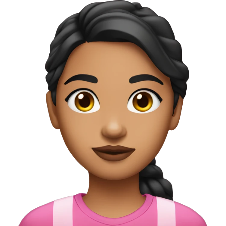 Kalinago girl with straight nose, pink lipgloss, black short wavy hair and pink shirt  emoji