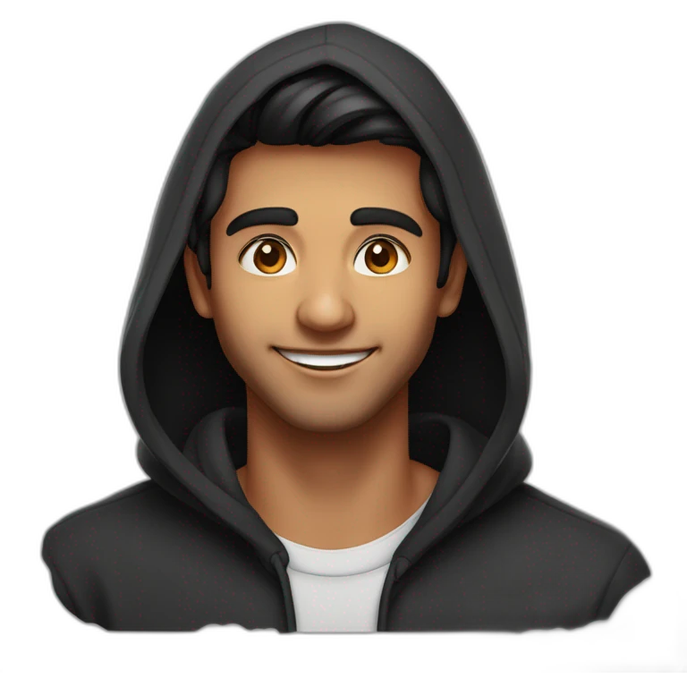 25 year old indian silicon valley creator economy startup founder smiling in a black hoodie with broad shoulders profile photo wearing keyhole  face only emoji