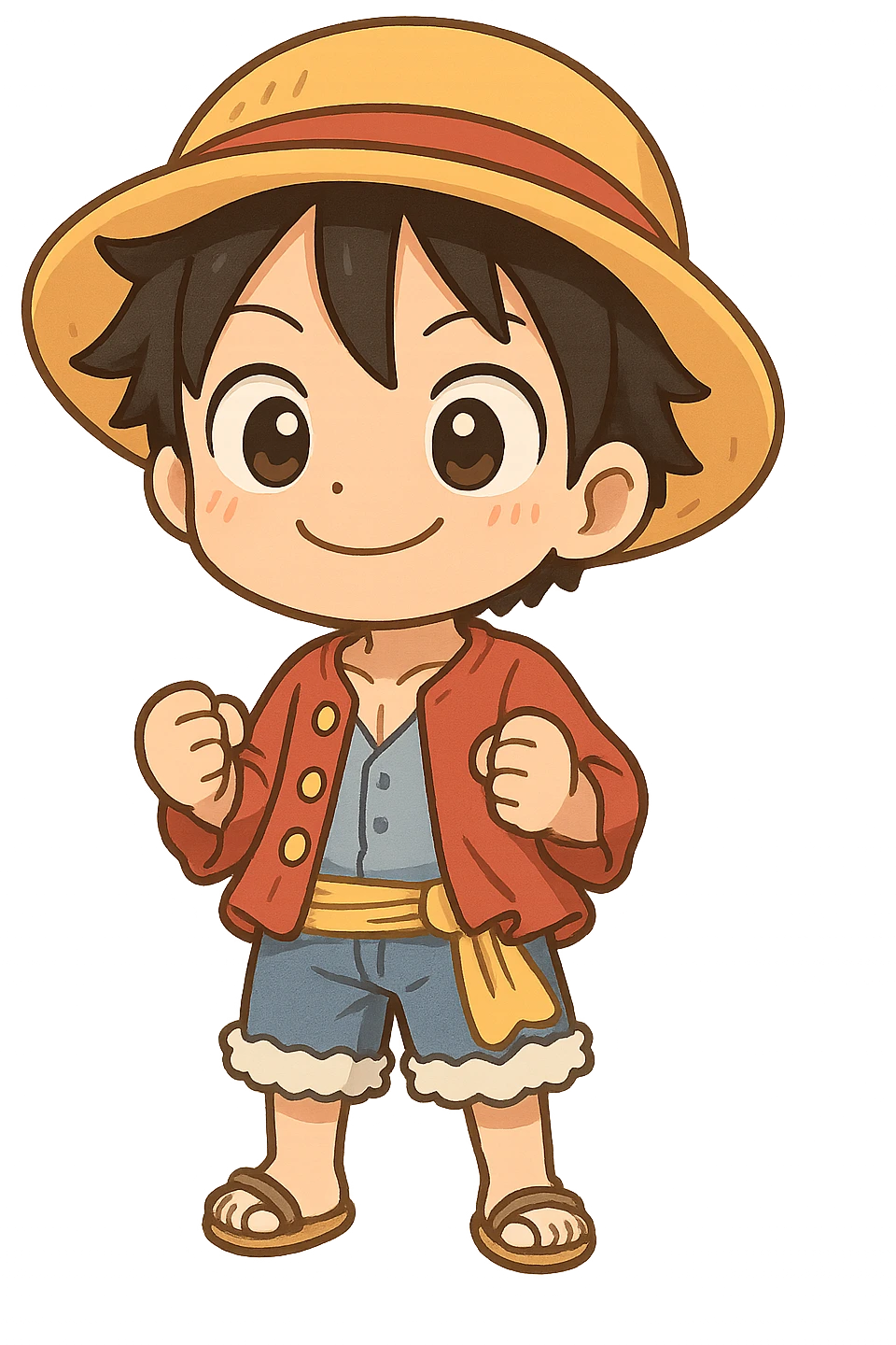 Luffy from One Piece, stylized as a chibi character, big eyes, cute expression emoji
