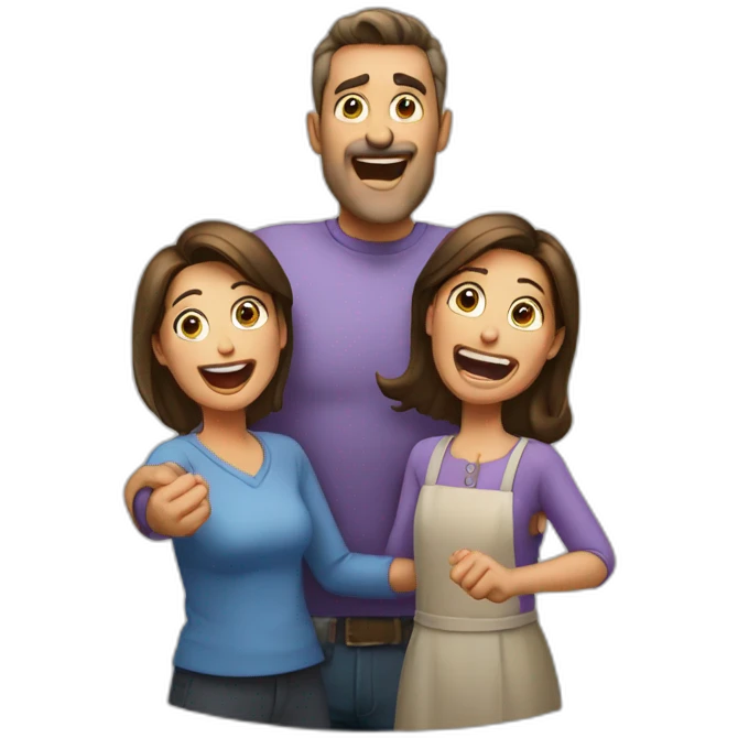 A man, wife and daughter shouting yes’!’ emoji