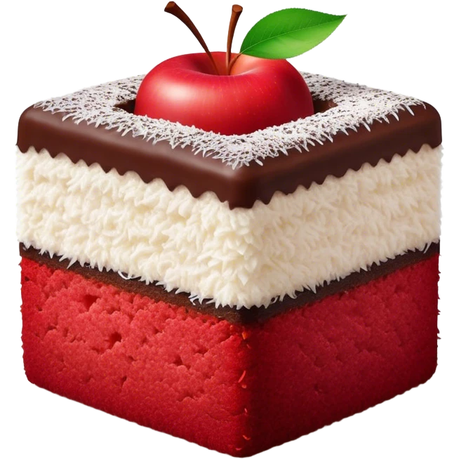 Lamington Cinematic Realistic Lamington Dessert Emoji, depicted as a sponge cake square coated in chocolate and dusted with coconut on all sides, rendered with lifelike textures and vibrant, tropical lighting. emoji