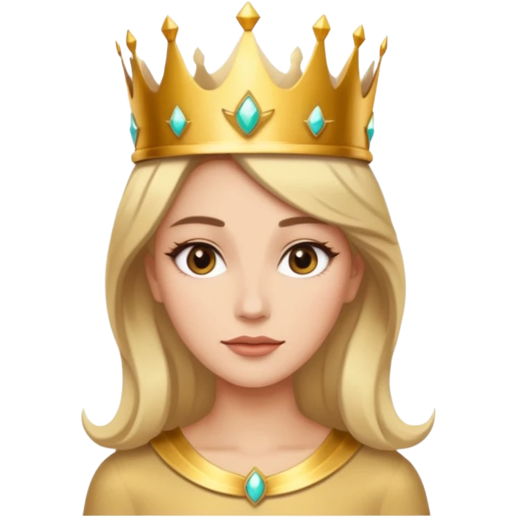 Give me an image of a women wearing neutral makeup with a crown. She is looking very smug emoji