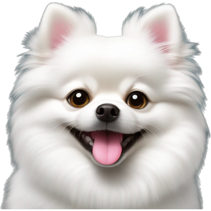 cute white miniature pomeranian with pink tongue emoji