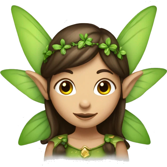 Brunette fairy elf dressed in Green and brown  emoji