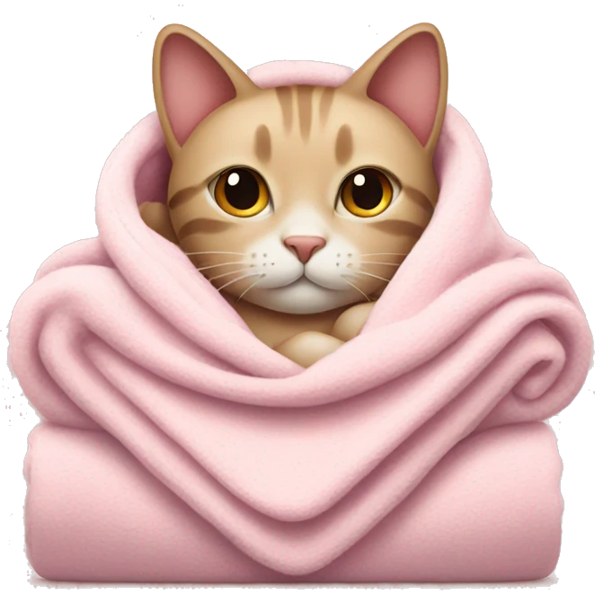 cat with a cozy light pink blanket around it emoji