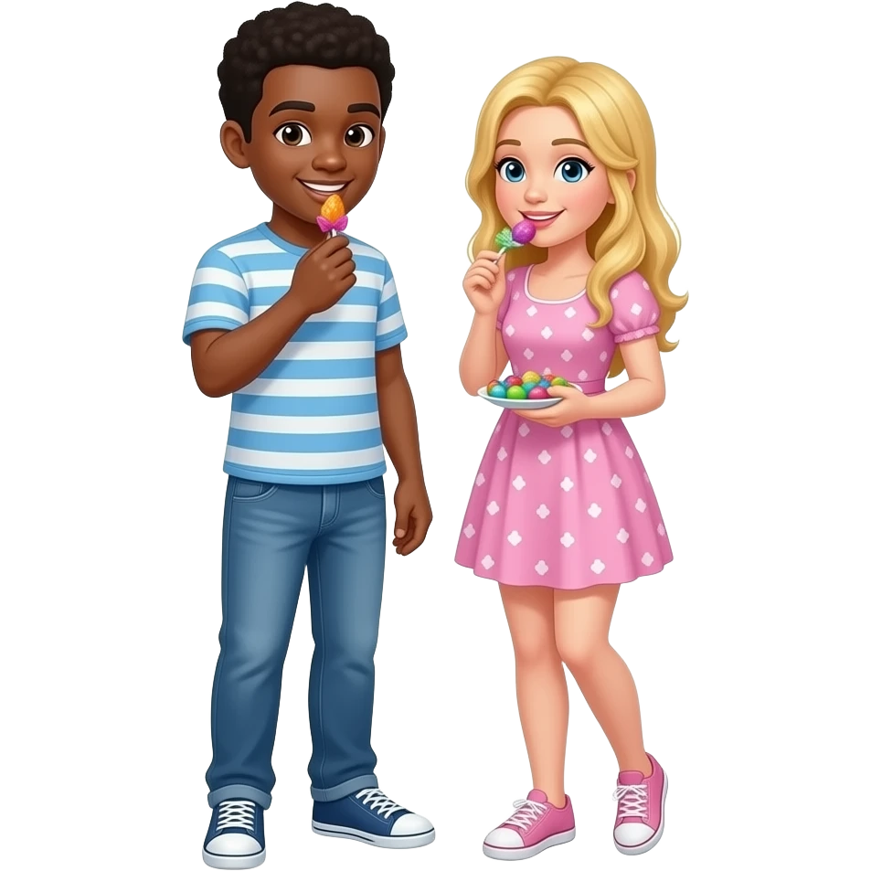 Black man & blonde girlfriend eating Easter candy emoji