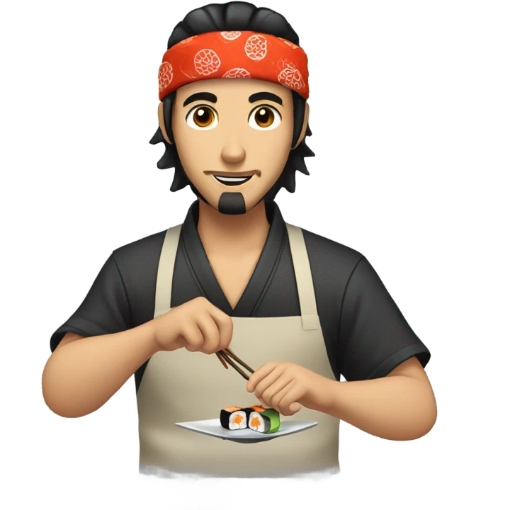 black hair sushi master with bandana emoji