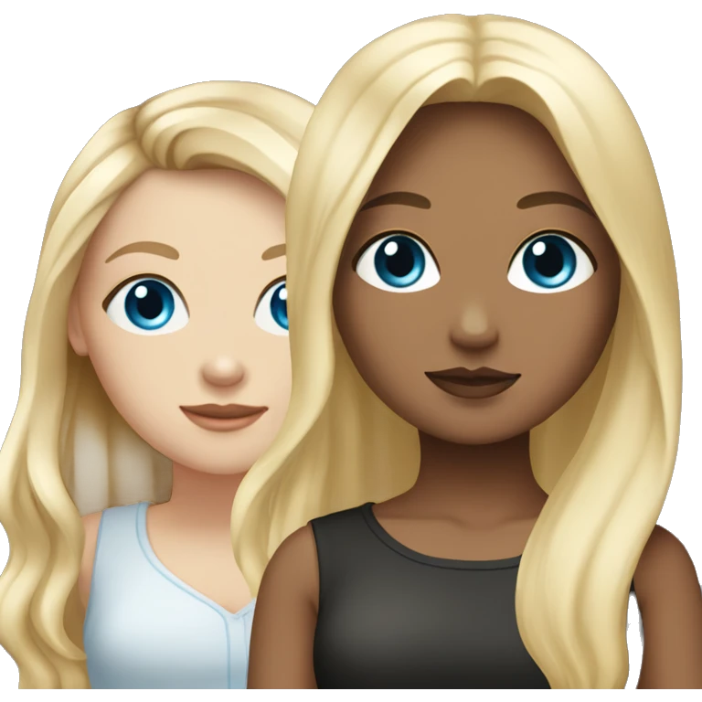 White girl, long blonde hair with blue eyes and  another girl who is Colombian with black hair  emoji