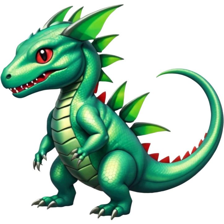 Cute Shiny green iridescent Guilmon-Salandit-Fakémon-hybrid-creature (full body)  emoji