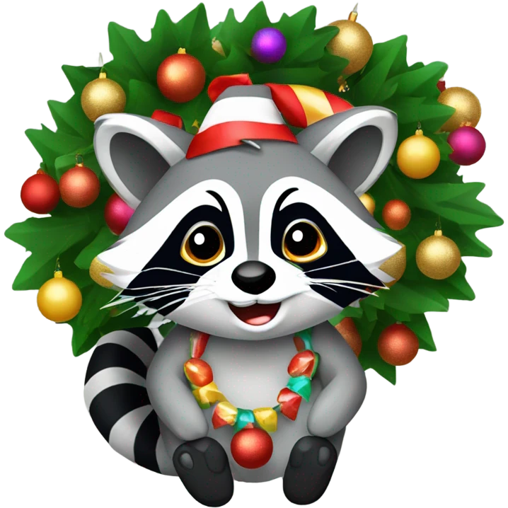 raccoon in a Christmas garland emoji