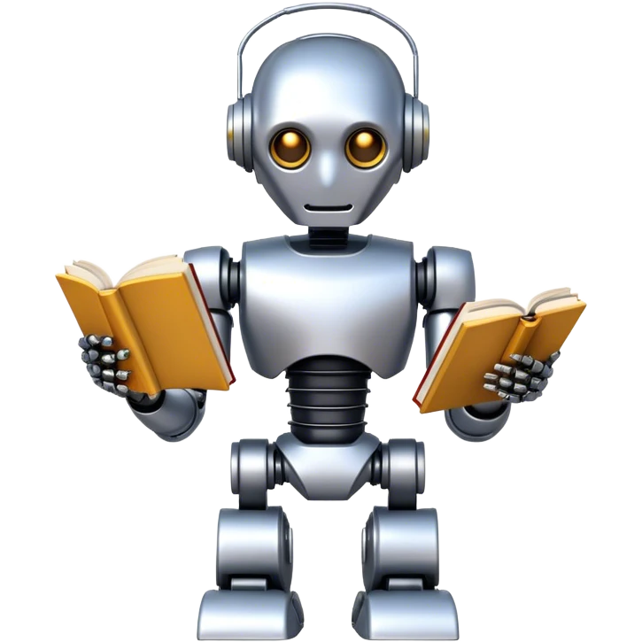 Robot reading book front view emoji