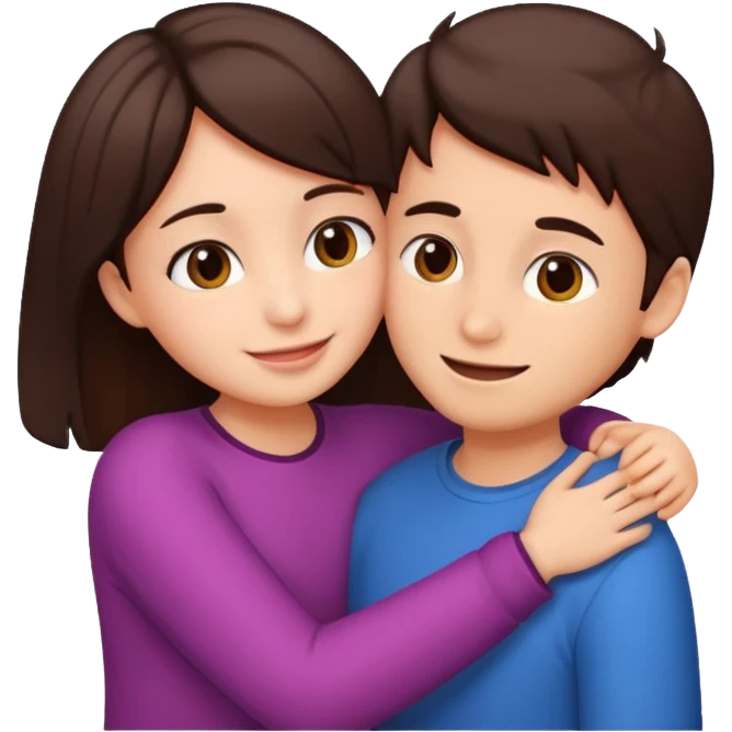 Girl and boy couple Both peach skin and darkish brown hair hugging emoji looking at eachother emoji