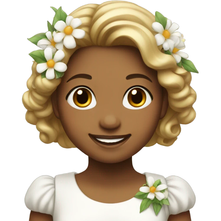 smiling girl in white dress with flowers  emoji