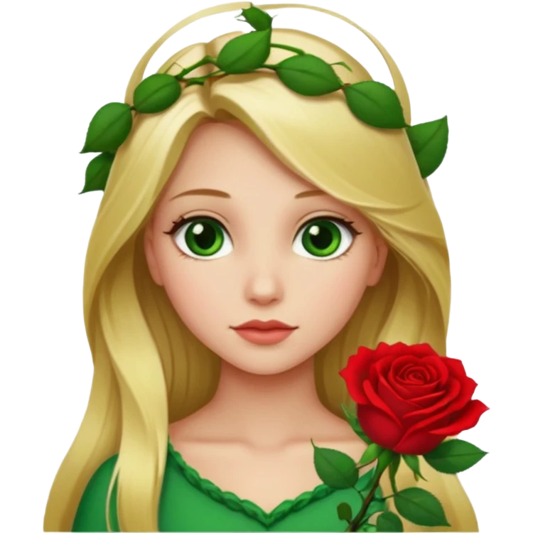 Girl profile picture with long blonde hair and green eyes and 1 flower in her hair emoji