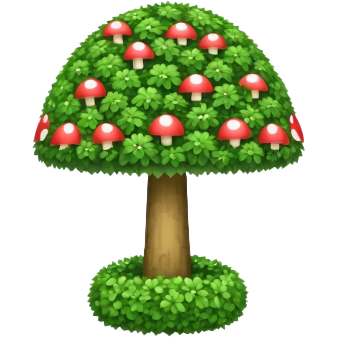 mushroom shaped topiary tree emoji, umbrella shaped green bush, cute emoji style, white background emoji