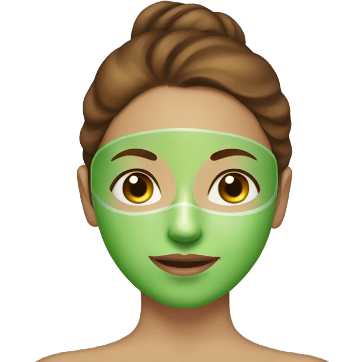Girl with freackles Brown hair and white skin wears skin care mask Thats Green emoji