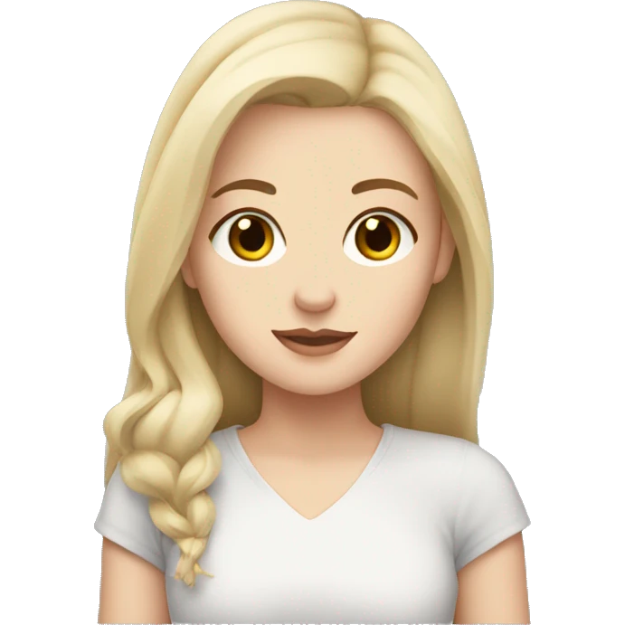 Blonde, white girl with brown eyes holding grey cat emoji