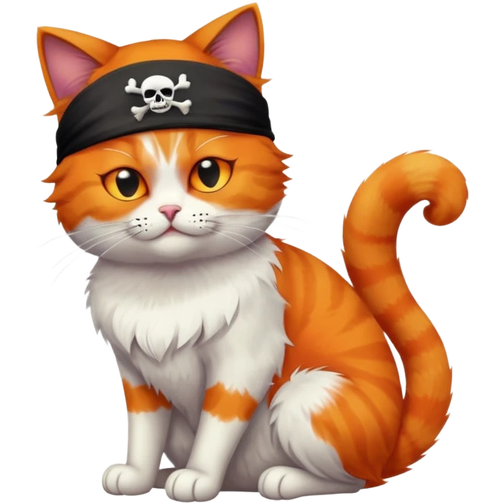cat full body sitting with a pirate eye patch, one eye closed emoji