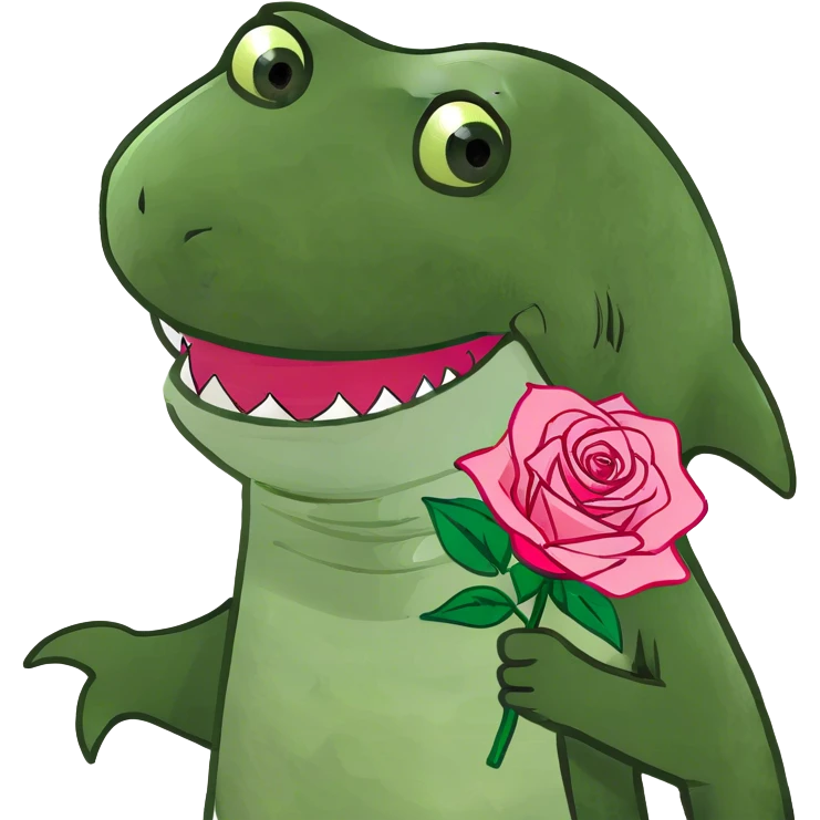 pink shark holding a rose emoji