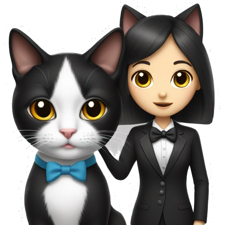 Tuxedo cat with Asian girl emoji