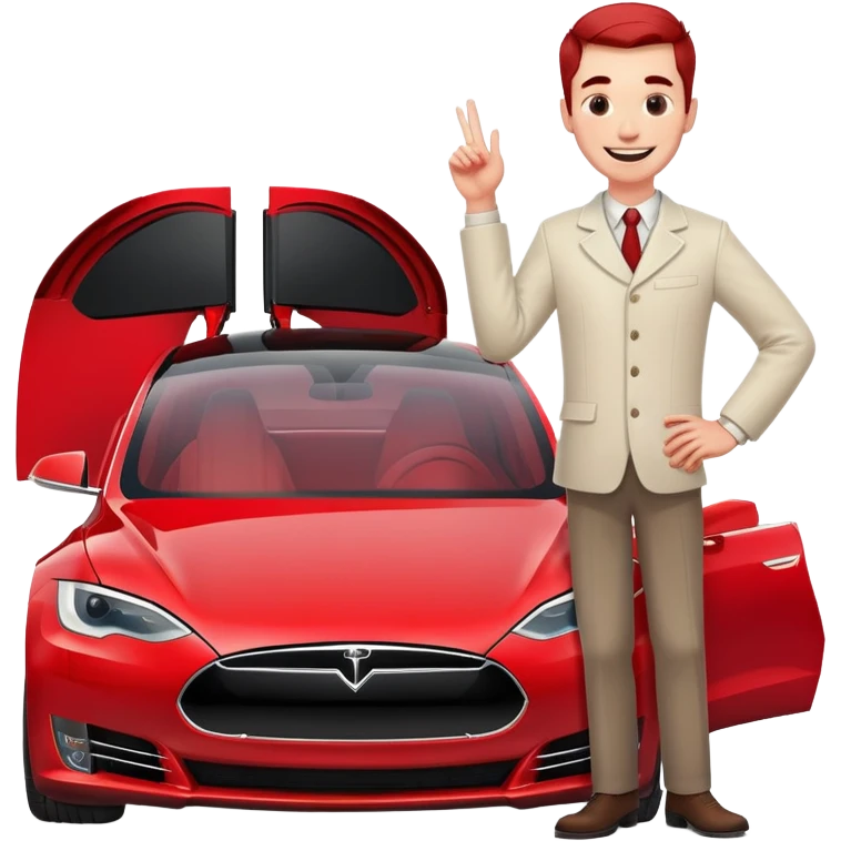 White Smiling man on red Tesla emoji