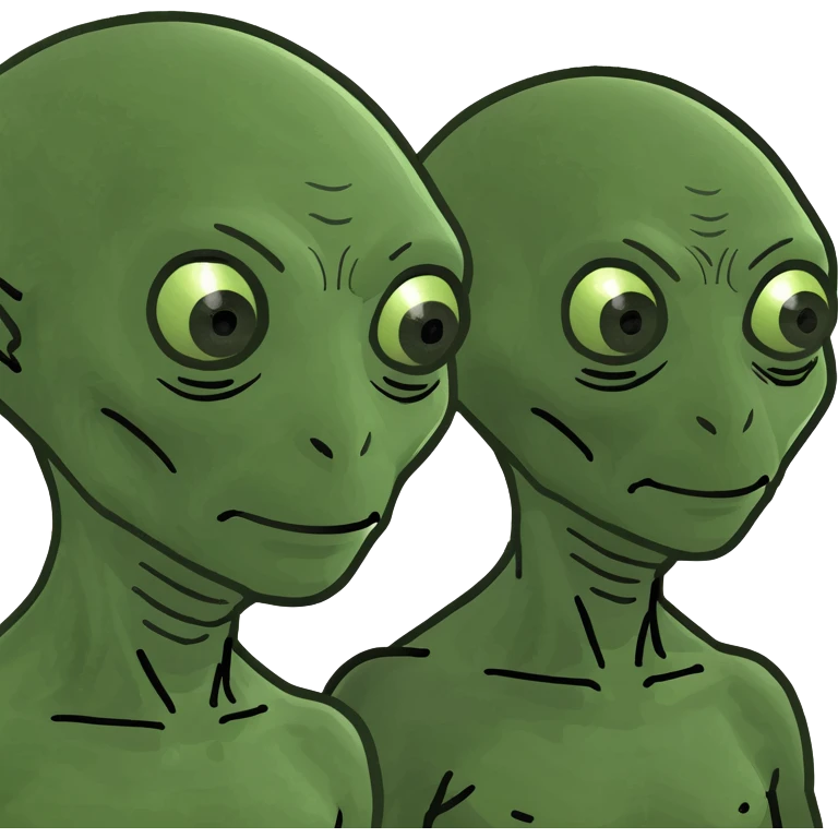 Two aliens and heart emoji