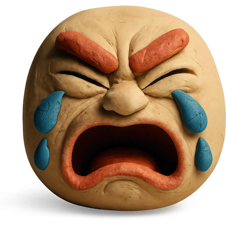 angry and crying face in claymation style emoji