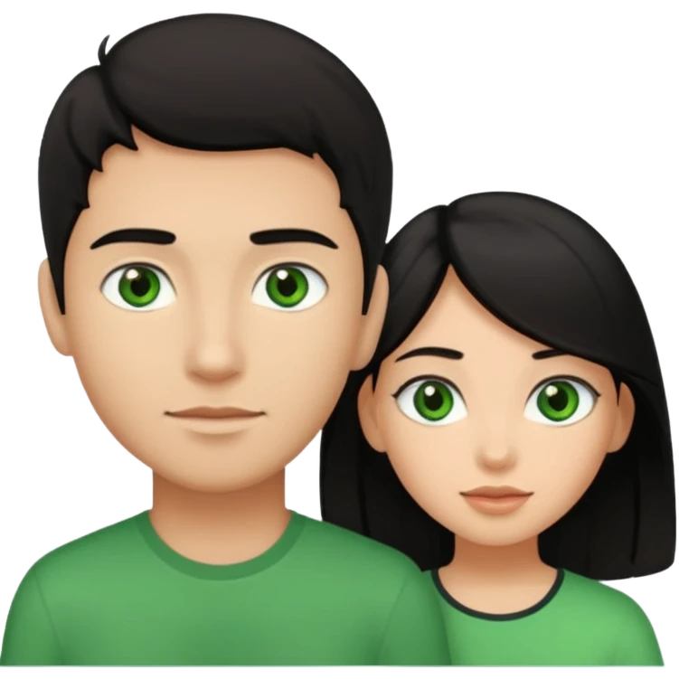 Couple girl dark hair light skin boy tan skin green eyes black hair emoji