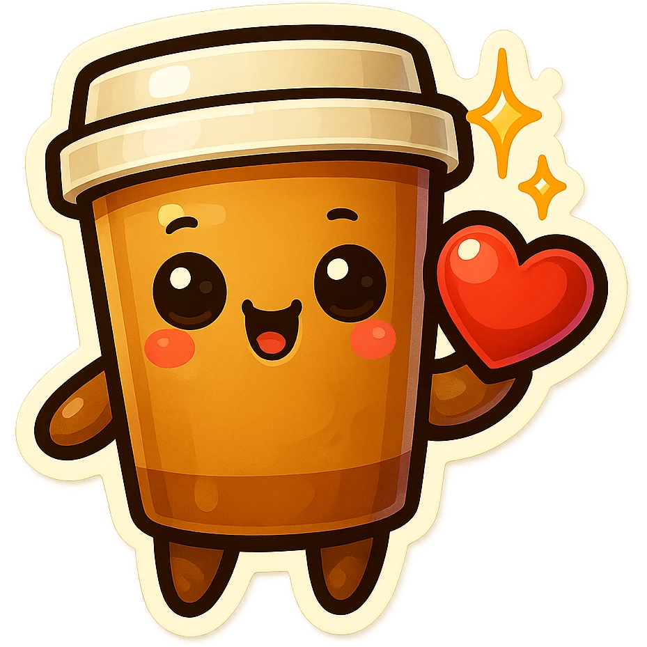 Tall coffee cup, offerring heart, big eyes, star sparkles emoji