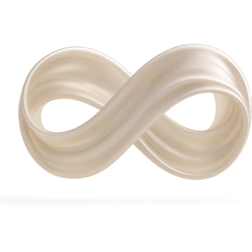 Create a 3D Mobius strip with a silky, lustrous fabric texture, smooth flowing folds, and a subtle sheen. The shape should clearly show the Mobius strip's single surface and twist. Use a soft, elegant color and realistic lighting. Preserve the transparent background. emoji