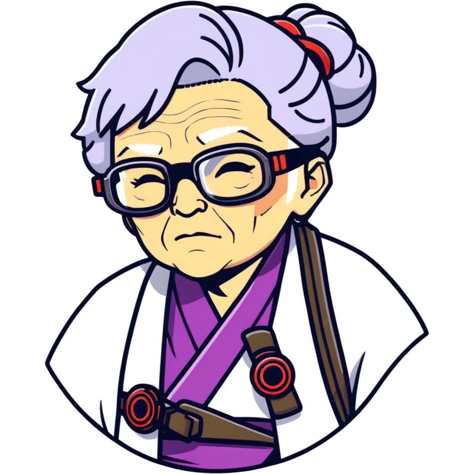 Samurai grandma with cyberpunk glasses emoji