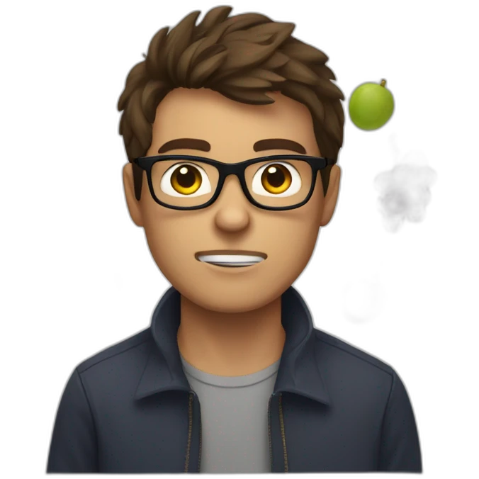 brown haired young and angry men with glasses, throwing grapes energetically emoji