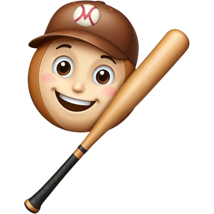 A wooden baseball bat with a cute smiling face emoji