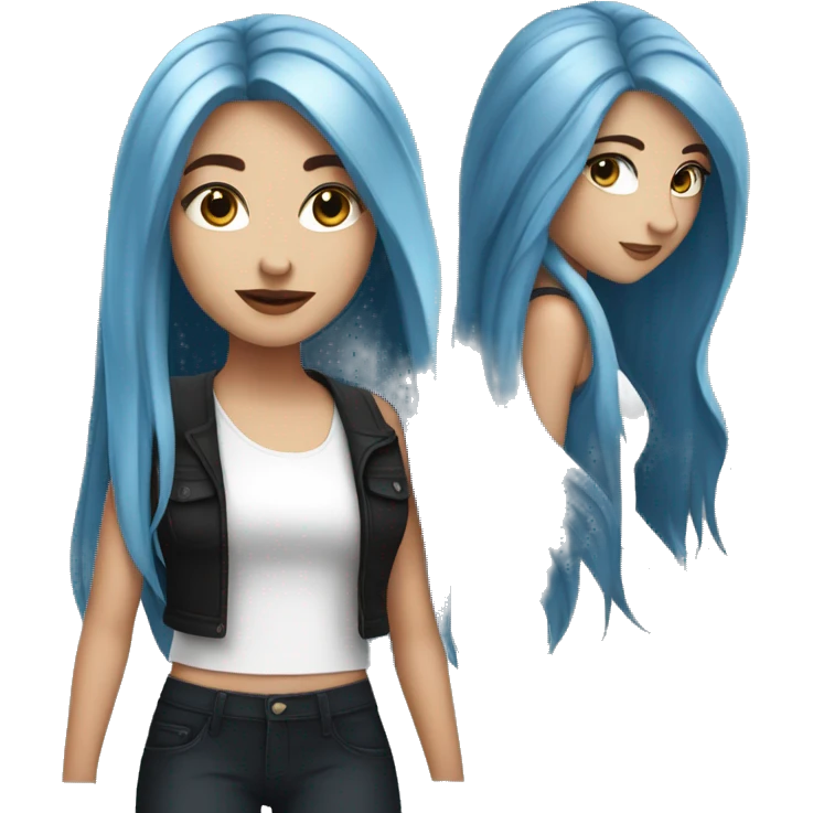 white girl with long straight dark blue hair wearing black tank top emoji