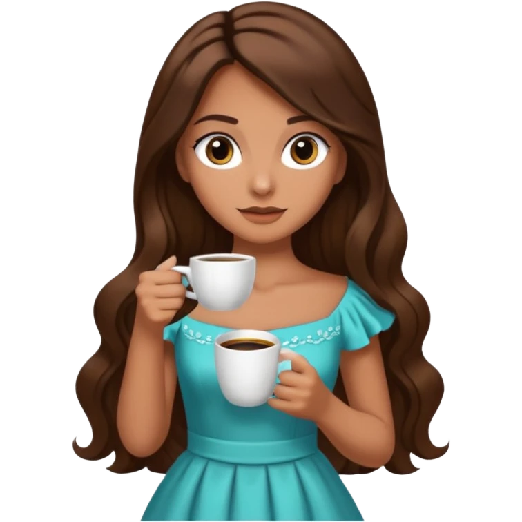 big black eyes and tanned skin brown hair glamorous long hair with coffee  emoji