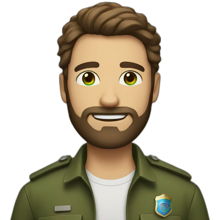 Man cops with brown beard and brown short hair with green and blue eyes emoji