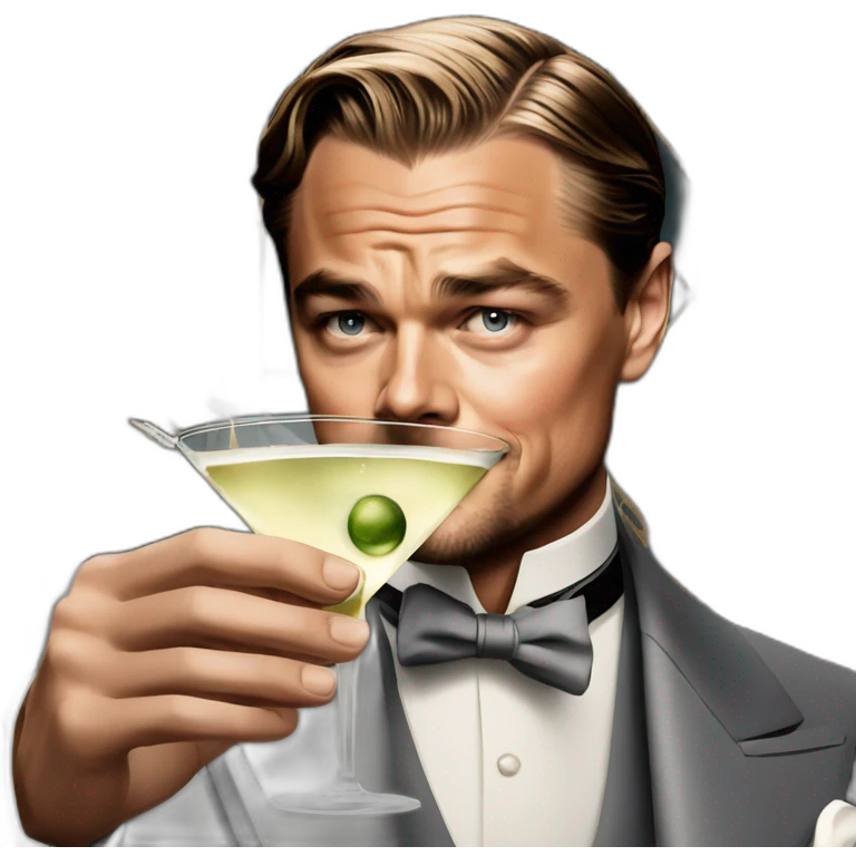 Leonardo DiCaprio in the movie The Great Gatsby with a glass of martini emoji