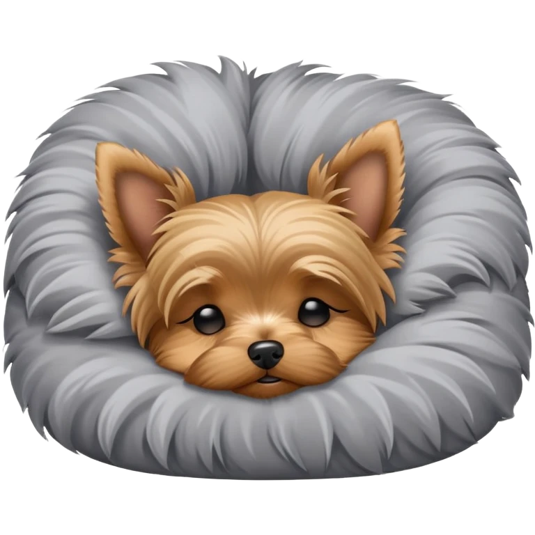 Yorkshire terrier, eyes closed, sleeping on the bed emoji