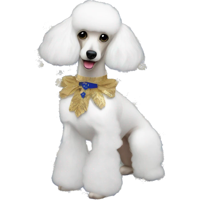 Royal blue and gold floral tutu on Poodle white emoji