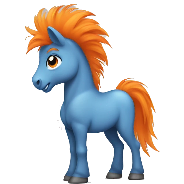 Full blue, young, boy pony cartoon with orange mohawk emoji