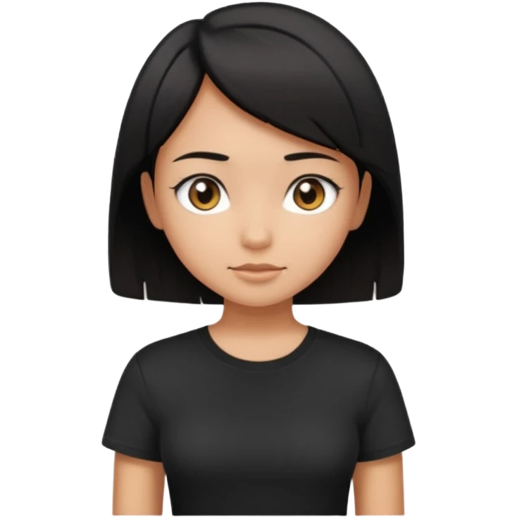 a pretty bratz girl with straight black short hair wearing a black tshirt , tan girl. waist up emoji