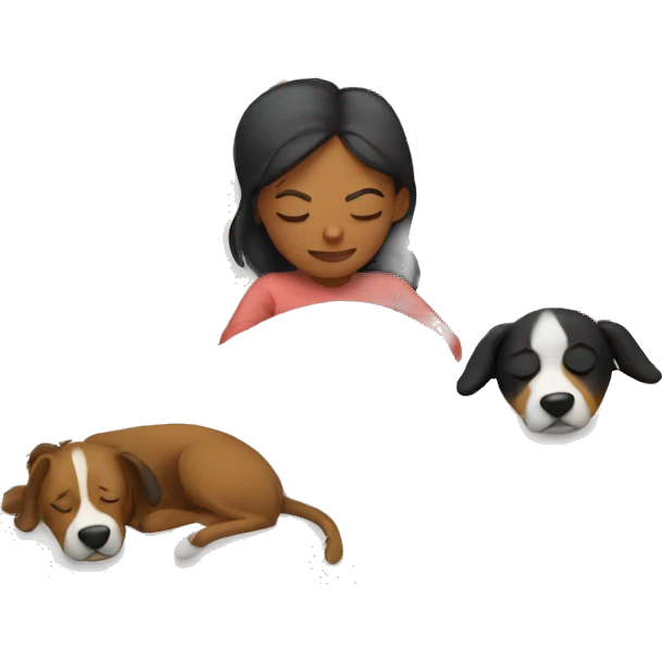 person sleeping in bed with 2 dogs emoji
